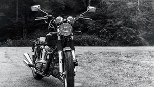 Preview wallpaper motorcycle, bike, headlight, front view, black and white