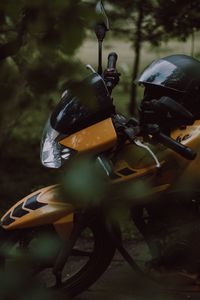 Preview wallpaper motorcycle, bike, helmet, yellow, black