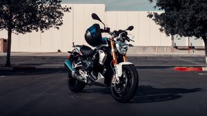 Preview wallpaper motorcycle, bike, helmet, gray, black