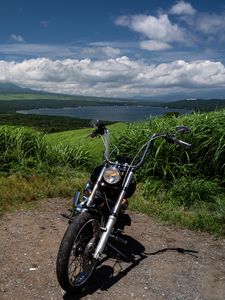 Preview wallpaper motorcycle, bike, lake, grass
