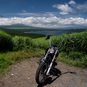 Preview wallpaper motorcycle, bike, lake, grass