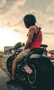 Preview wallpaper motorcycle, bike, moto, black, motorcyclist, road