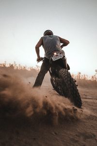 Preview wallpaper motorcycle, bike, motorcyclist, dust, wheel