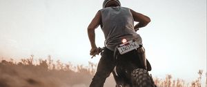 Preview wallpaper motorcycle, bike, motorcyclist, dust, wheel