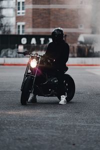Preview wallpaper motorcycle, bike, motorcyclist, black, light, road