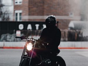 Preview wallpaper motorcycle, bike, motorcyclist, black, light, road