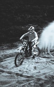 Preview wallpaper motorcycle, bike, motorcyclist, rally, sand, black and white