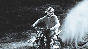 Preview wallpaper motorcycle, bike, motorcyclist, rally, sand, black and white