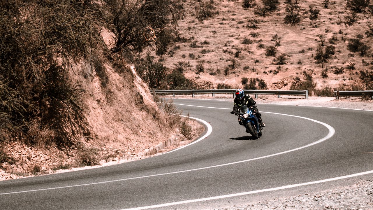 Wallpaper motorcycle, bike, motorcyclist, turn, road