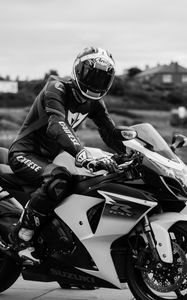 Preview wallpaper motorcycle, bike, motorcyclist, helmet, black and white, moto