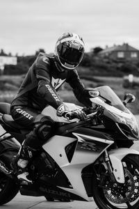 Preview wallpaper motorcycle, bike, motorcyclist, helmet, black and white, moto