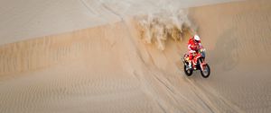 Preview wallpaper motorcycle, bike, motorcyclist, red, rally, desert, moto