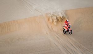 Preview wallpaper motorcycle, bike, motorcyclist, red, rally, desert, moto