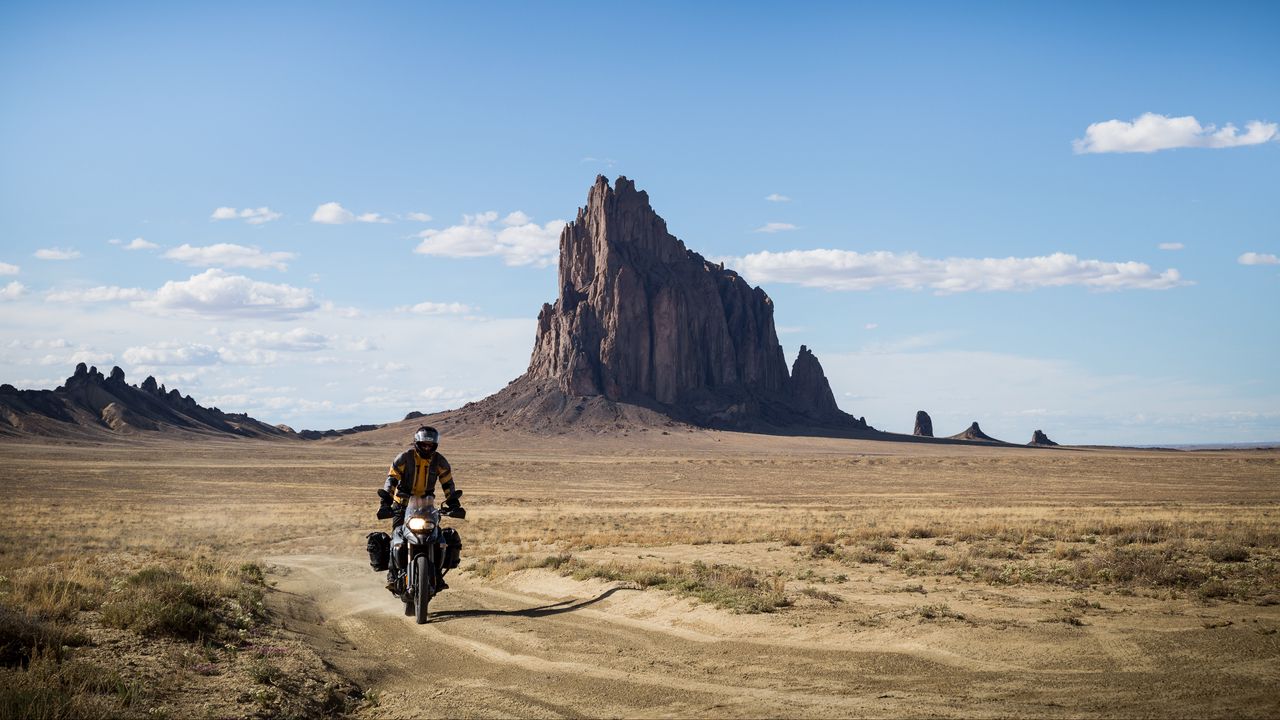 Wallpaper motorcycle, bike, motorcyclist, biker, rock, desert