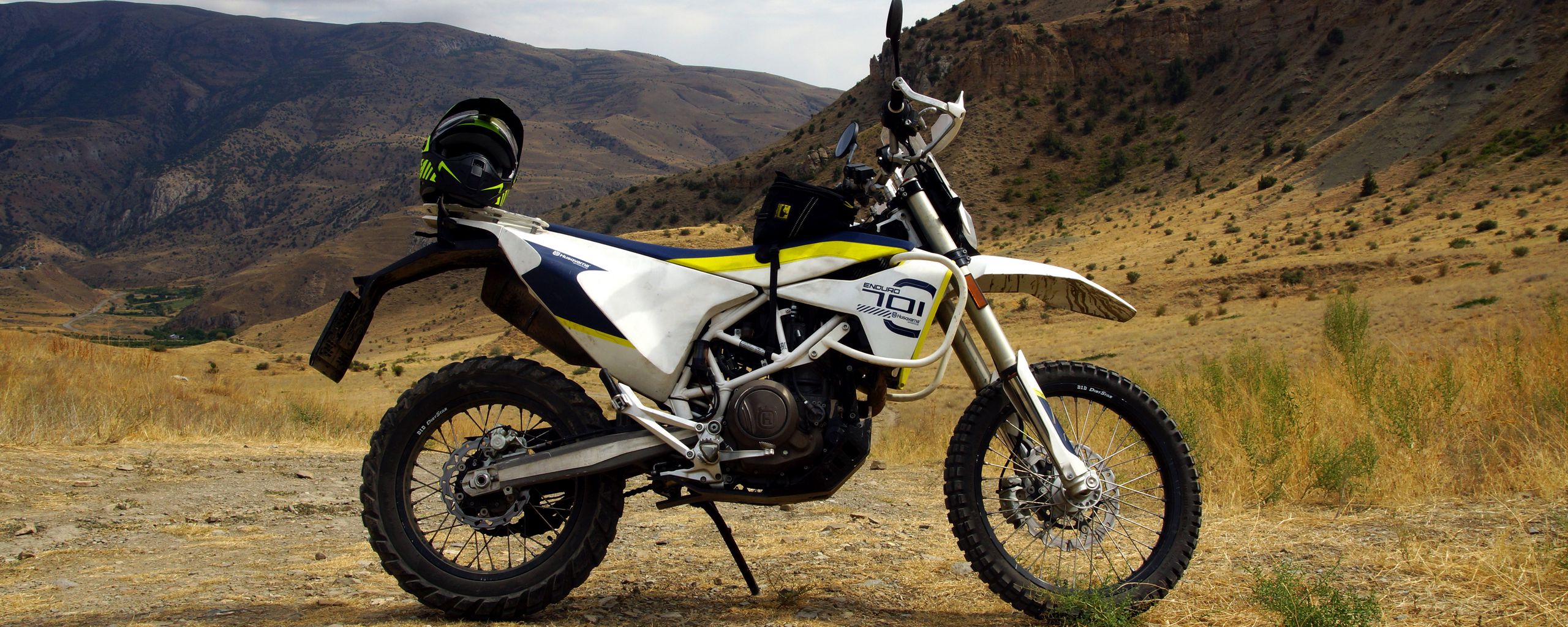 2560x1024 Wallpaper motorcycle, bike, mountains, nature