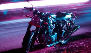 Preview wallpaper motorcycle, bike, night, light, neon, moto