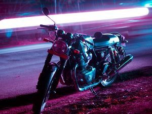 Preview wallpaper motorcycle, bike, night, light, neon, moto