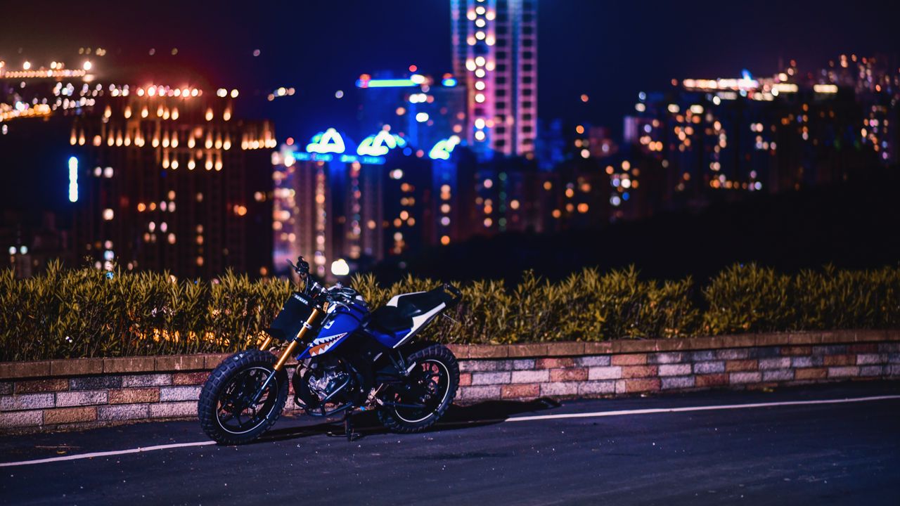 Wallpaper motorcycle, bike, night city, road, curb, view