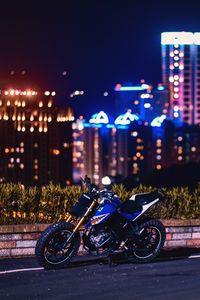 Preview wallpaper motorcycle, bike, night city, road, curb, view