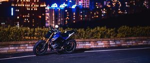 Preview wallpaper motorcycle, bike, night city, road, curb, view