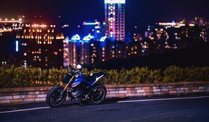 Preview wallpaper motorcycle, bike, night city, road, curb, view