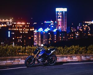 Preview wallpaper motorcycle, bike, night city, road, curb, view