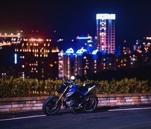 Preview wallpaper motorcycle, bike, night city, road, curb, view