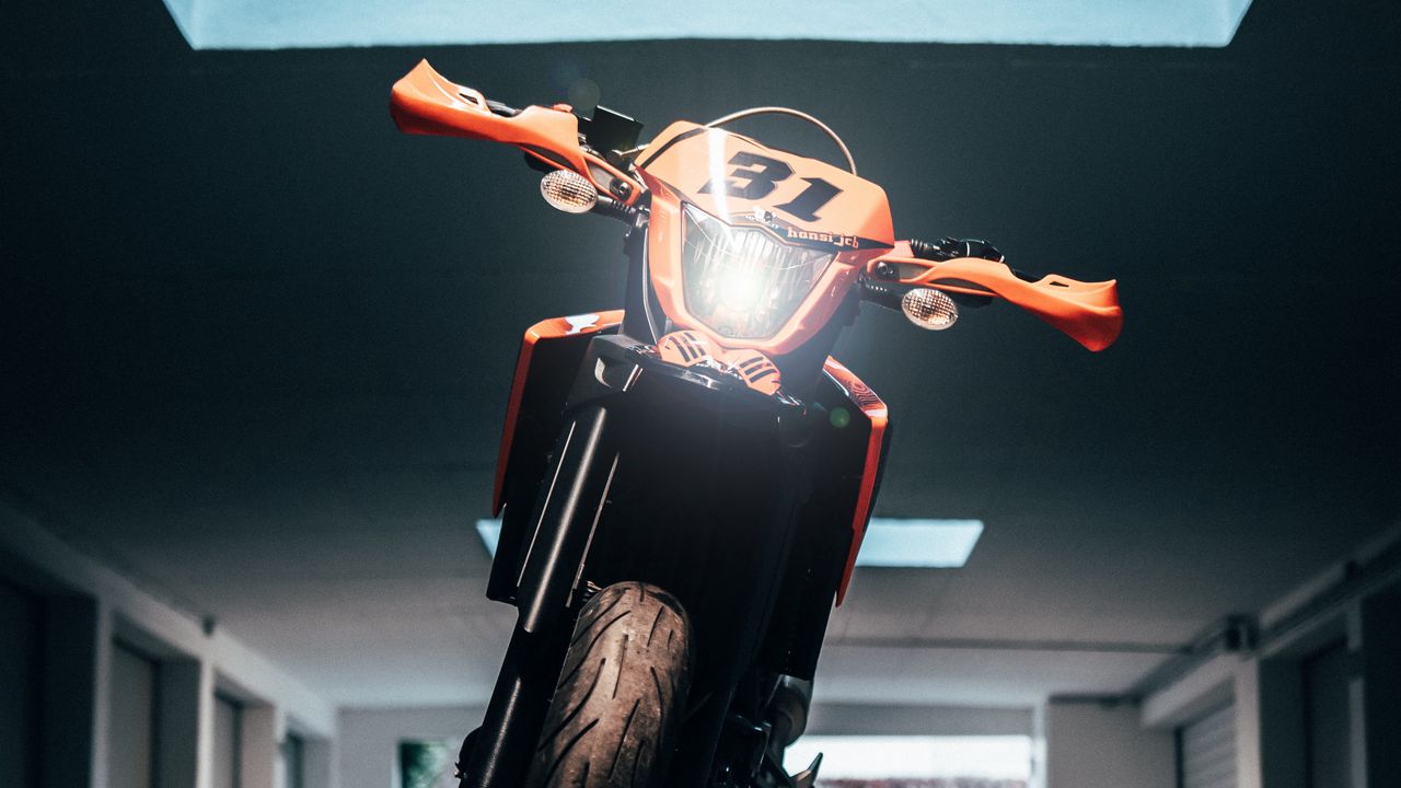 Wallpaper motorcycle, bike, orange, front view