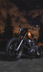 Preview wallpaper motorcycle, bike, orange, black, twilight, darkness