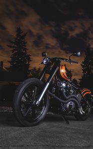 Preview wallpaper motorcycle, bike, orange, black, twilight, darkness