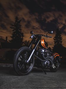 Preview wallpaper motorcycle, bike, orange, black, twilight, darkness