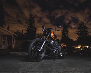 Preview wallpaper motorcycle, bike, orange, black, twilight, darkness