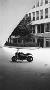 Preview wallpaper motorcycle, bike, parking, black and white