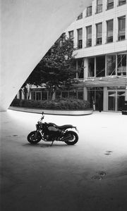 Preview wallpaper motorcycle, bike, parking, black and white