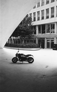 Preview wallpaper motorcycle, bike, parking, black and white