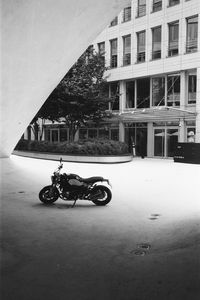 Preview wallpaper motorcycle, bike, parking, black and white