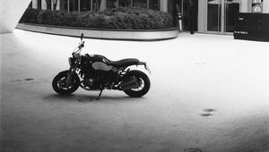 Preview wallpaper motorcycle, bike, parking, black and white