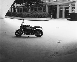 Preview wallpaper motorcycle, bike, parking, black and white