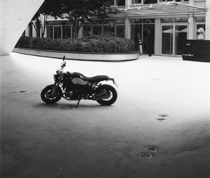 Preview wallpaper motorcycle, bike, parking, black and white