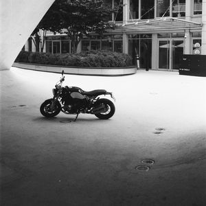 Preview wallpaper motorcycle, bike, parking, black and white