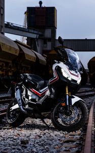 Preview wallpaper motorcycle, bike, rails, sports, railway, station