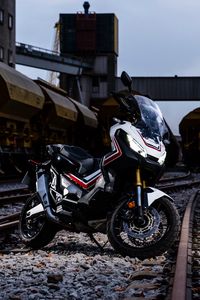Preview wallpaper motorcycle, bike, rails, sports, railway, station