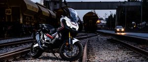 Preview wallpaper motorcycle, bike, rails, sports, railway, station