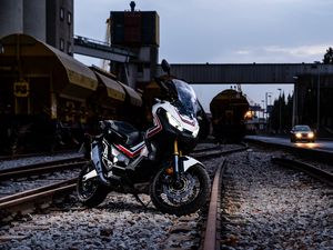 Preview wallpaper motorcycle, bike, rails, sports, railway, station