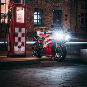 Preview wallpaper motorcycle, bike, red, light, night