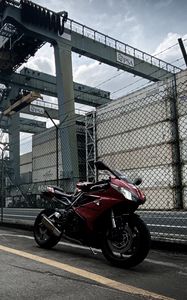 Preview wallpaper motorcycle, bike, red, road, fence