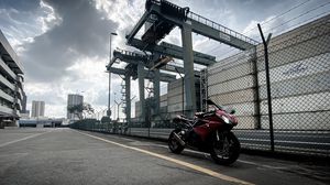 Preview wallpaper motorcycle, bike, red, road, fence