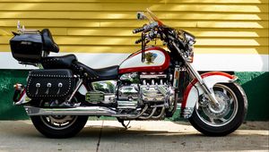 Preview wallpaper motorcycle, bike, red, house, yellow