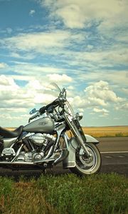 Preview wallpaper motorcycle, bike, road, summer, clouds