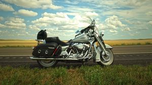 Preview wallpaper motorcycle, bike, road, summer, clouds